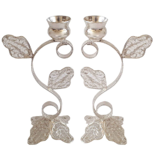 شمعدان إيراني مشغول بالنقش النحاسي ومغطى بالفضة - گلبرگ (2x)