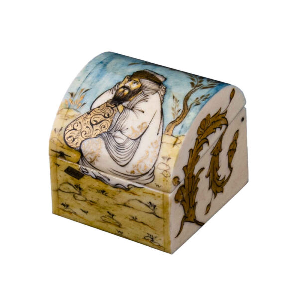 صندوق مجوهرات مصنوع يدويًا من العظم بنقشة ميشا مستوحاة من الفن الإيراني