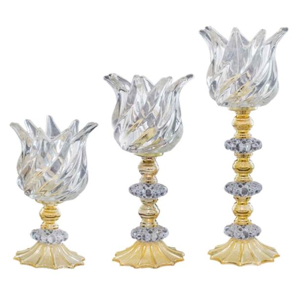 مجموعة شمعدانات كريستال بشكل توليب، طقم من 3