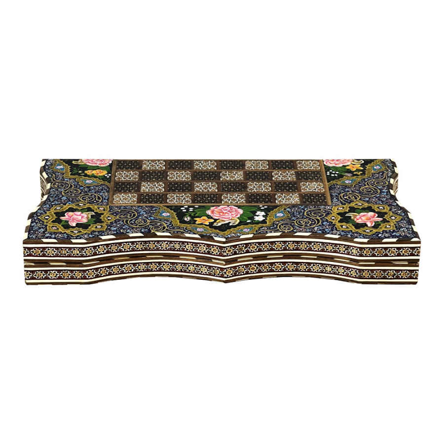 لوحة شطرنج إيرانية مرصعة بالخشب موديل زهرة