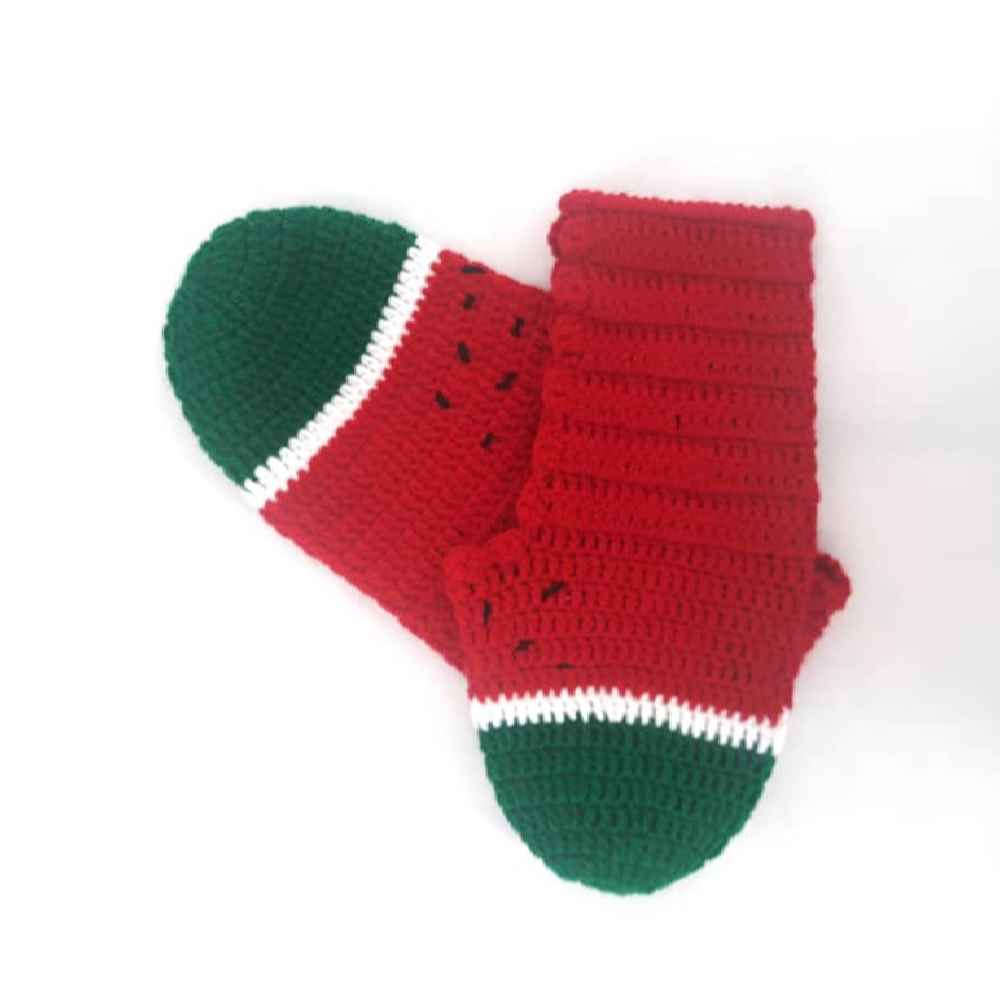 شباشب كروشيه للنساء مصنوعة من ألياف أكريليك محبوكة موديل بطيخ