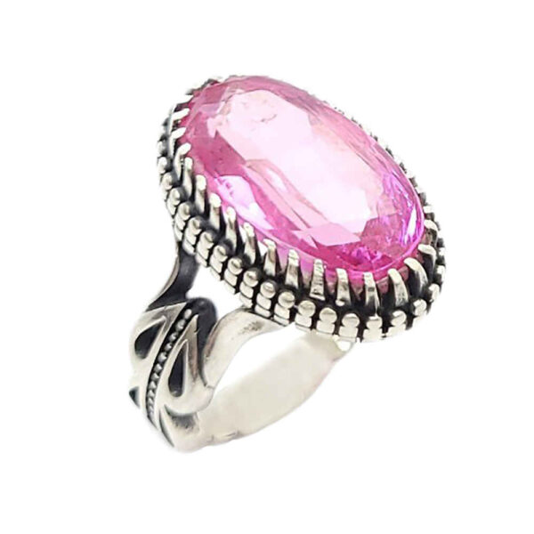 خاتم فضة توباز وردي إيراني للرجال - جلال