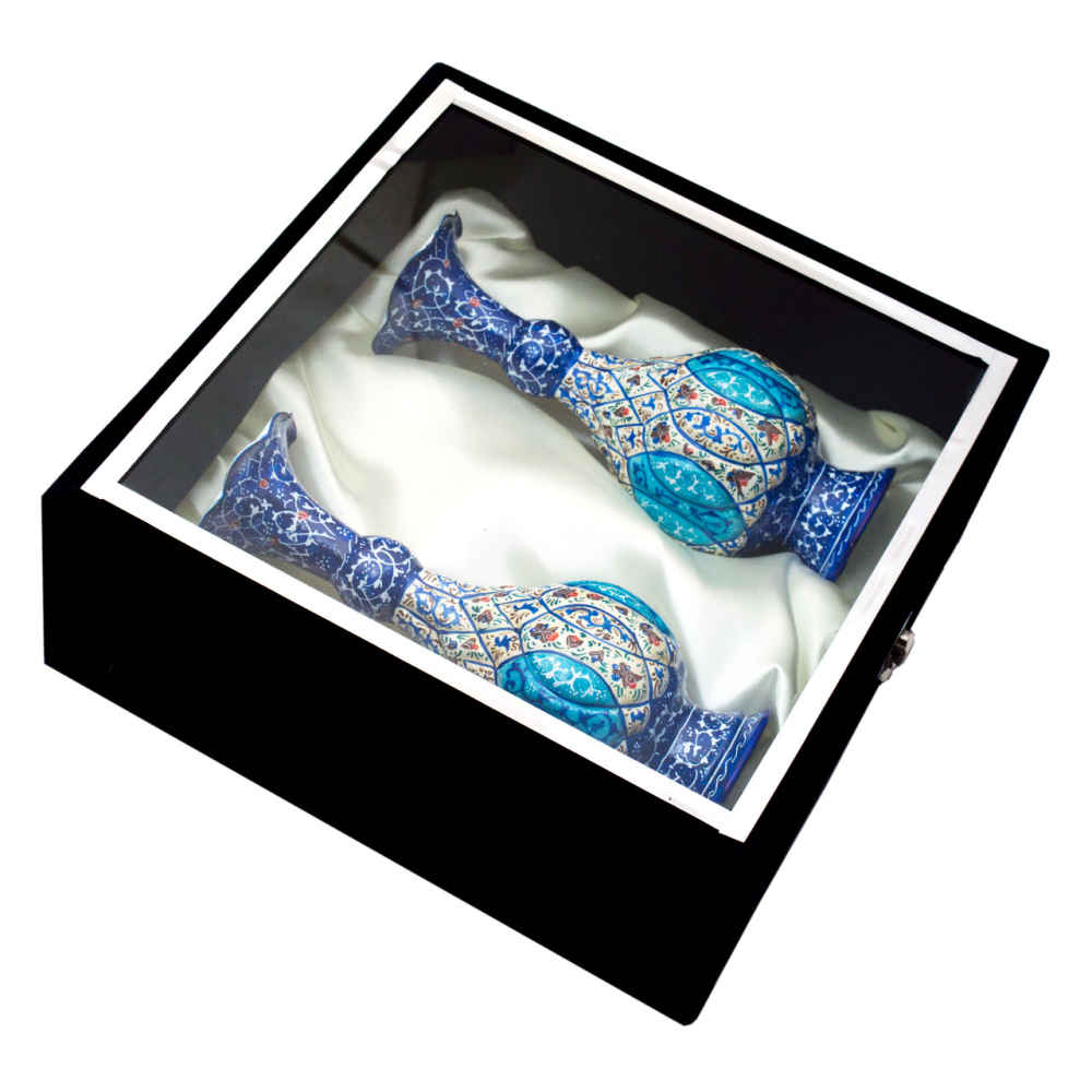 مجموعة من 2 مزهرية نحاسية زخرفية بميناكاري إيراني بها