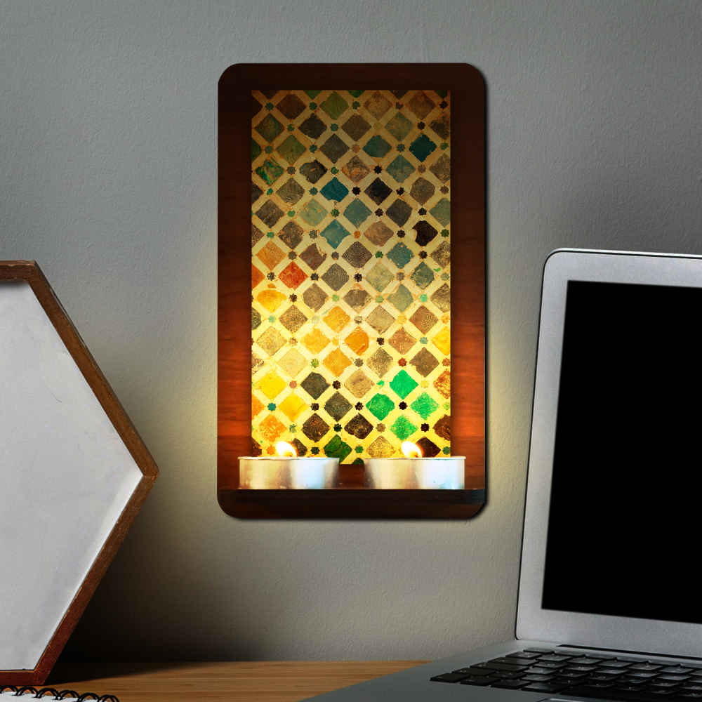 شمعدان الحائط الخشبي للشموع الصغيرة بهار (×2)