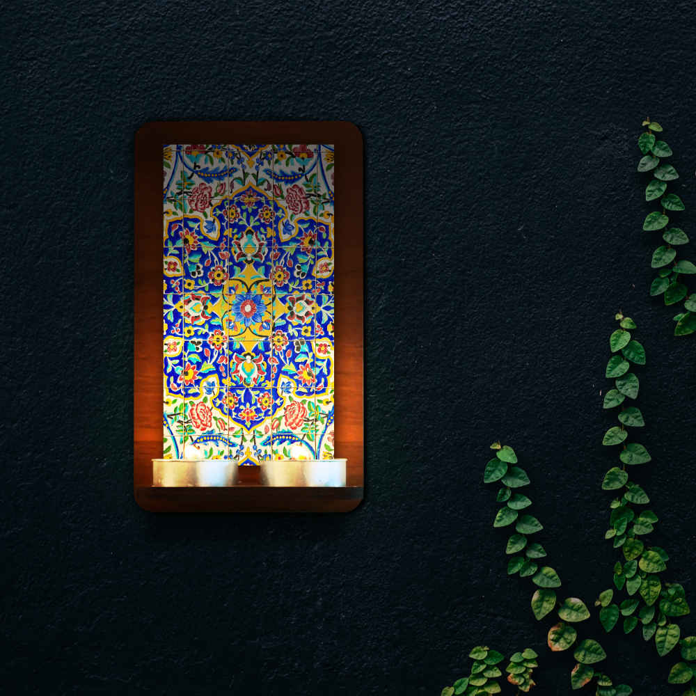 شمعدان الحائط الخشبي للشموع الصغيرة بلاط (×2)