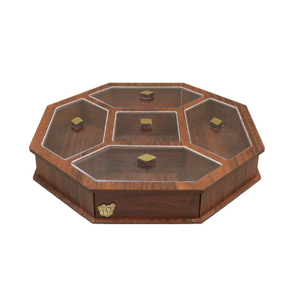 صندوق تنظيم المكسرات والوجبات الخفيفة الخشبي نموذج الأوكتاغون
