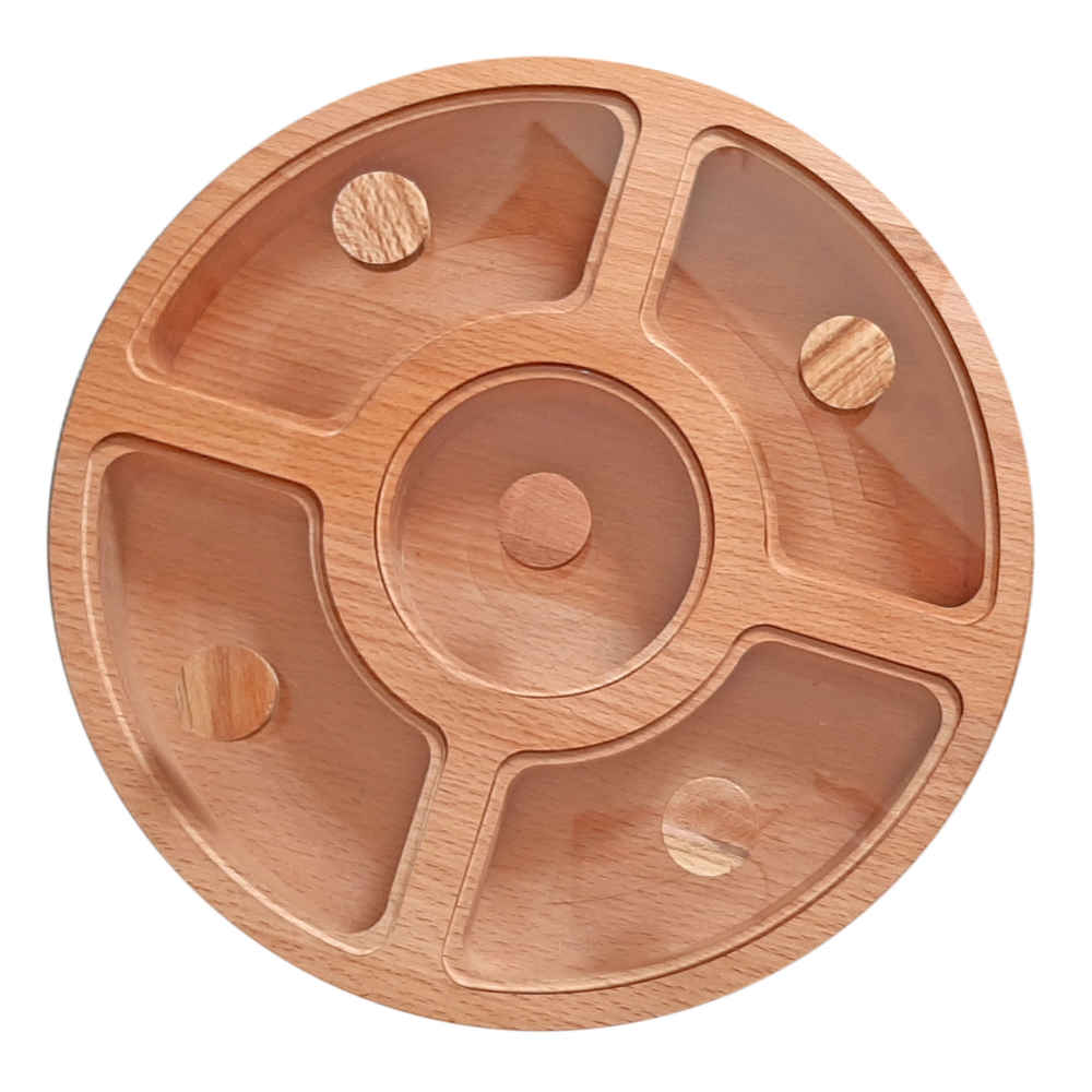 صندوق تنظيم المكسرات والوجبات الخفيفة الخشبي نموذج دائري