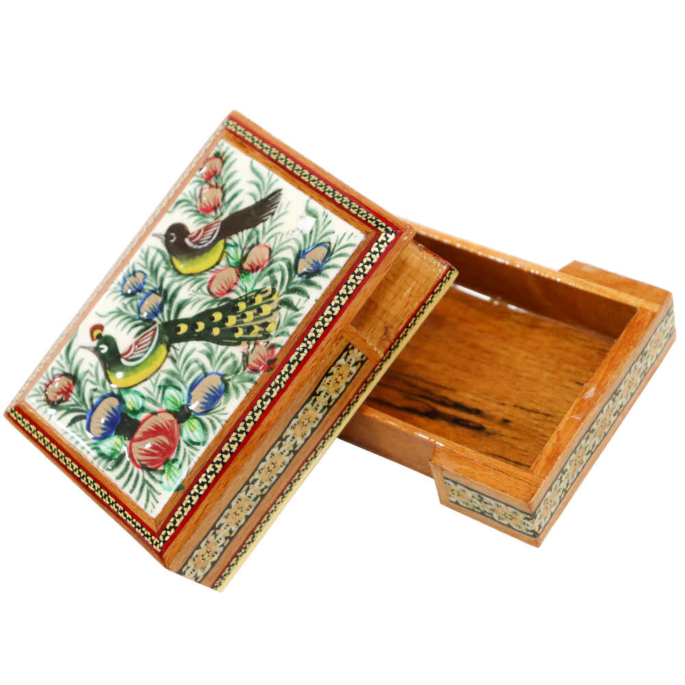 صندوق تخزين بطاقات اللعب الخشبي الإيراني – خاتم مزخرف بنقش