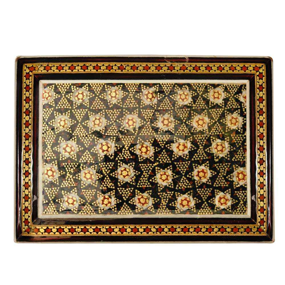 صندوق تخزين بطاقات اللعب الخشبي الإيراني – خاتم مزخرف بنجم