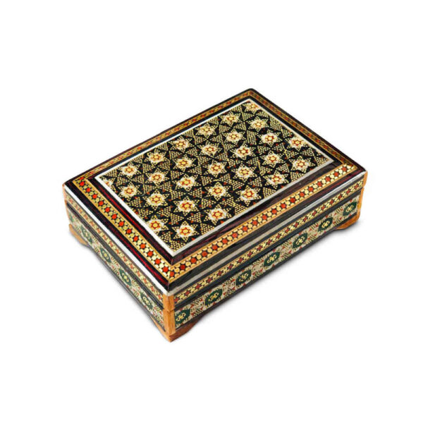 صندوق بطاقات عمل خشبي مستوحى من فن خاتم كاري نجمة