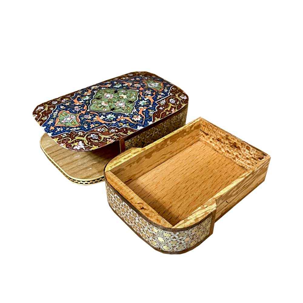 صندوق تخزين بطاقات اللعب الخشبي الإيراني – خاتم مزخرف بتذهيب