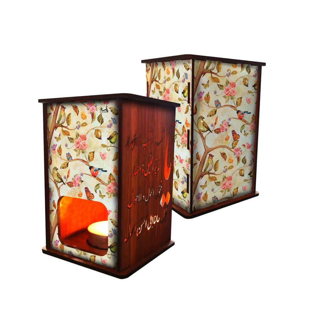 فانوس شموع خشبي طيور (x2)