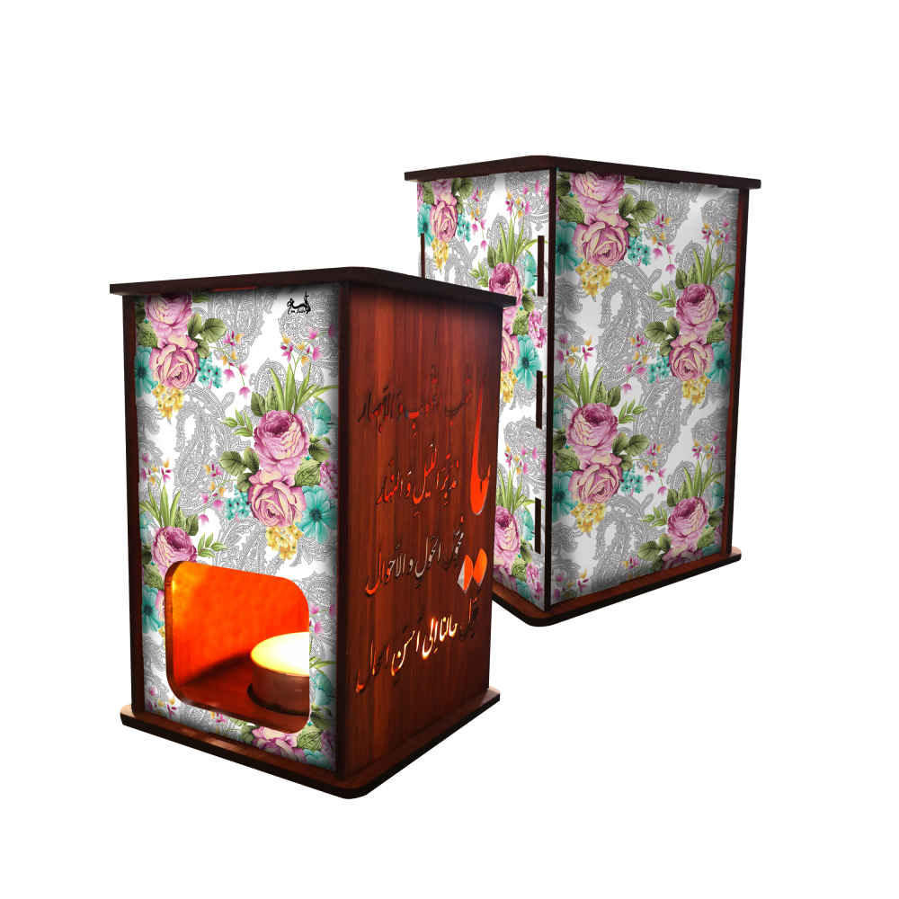 فانوس شموع خشبي زهور (x2)