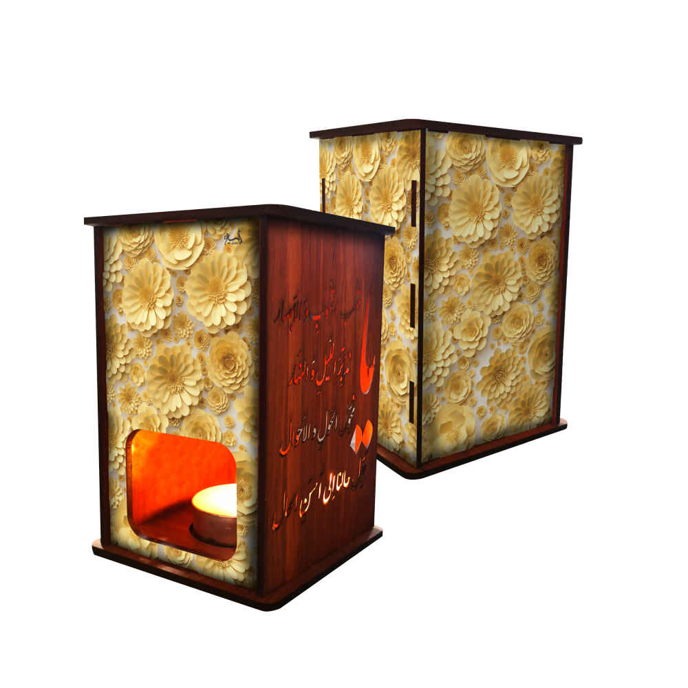 فانوس شموع خشبي زهرة (x2)