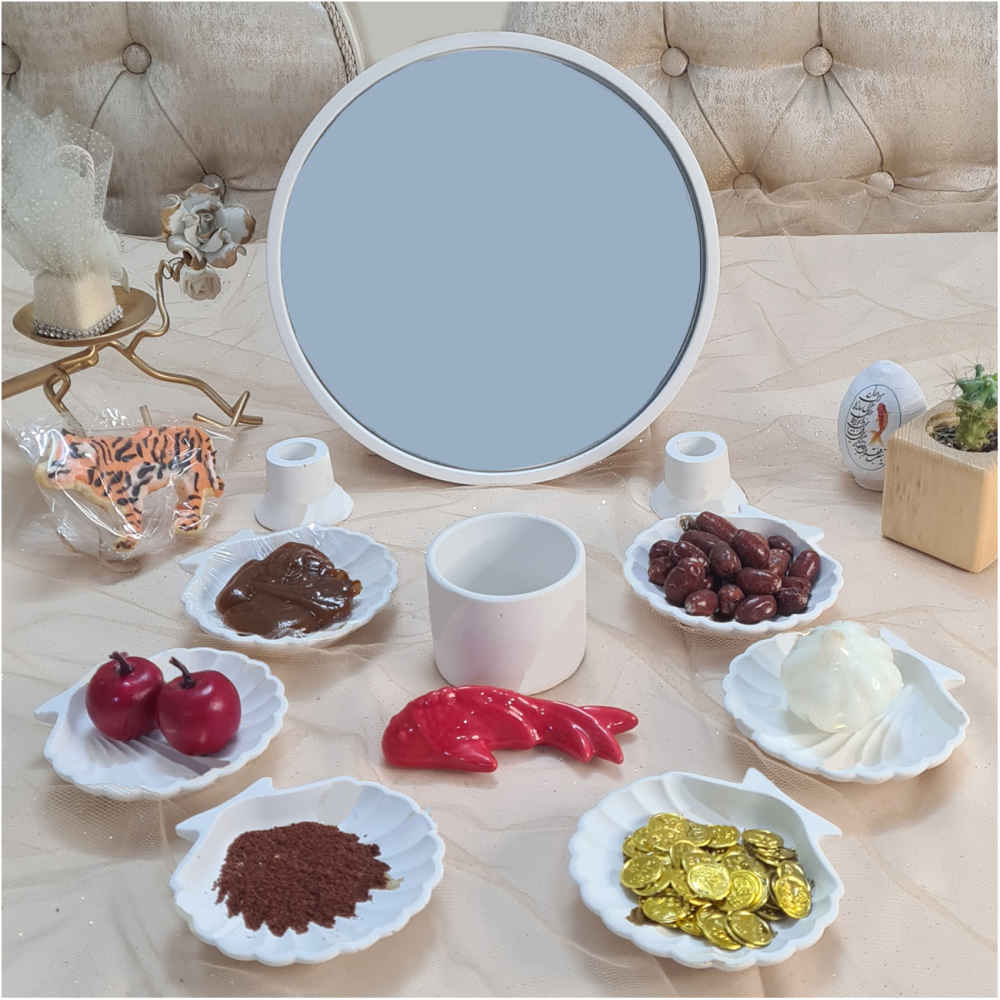 مجموعة أطباق السبعة مع مرآة مناسبة لنوروز صدف