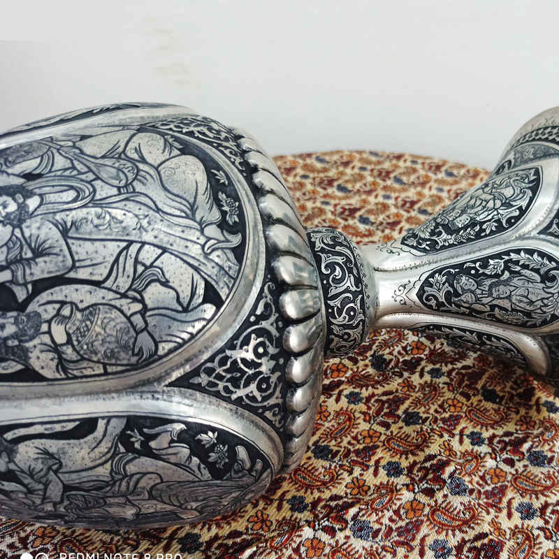 وعاء سكر إيراني نحاسي محفور مصنوع يدويًا – مجنون