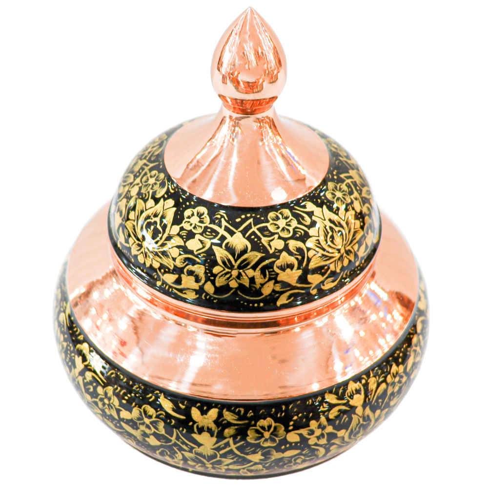 وعاء سكر إيراني نحاسي محفور مصنوع يدويًا – تاشير