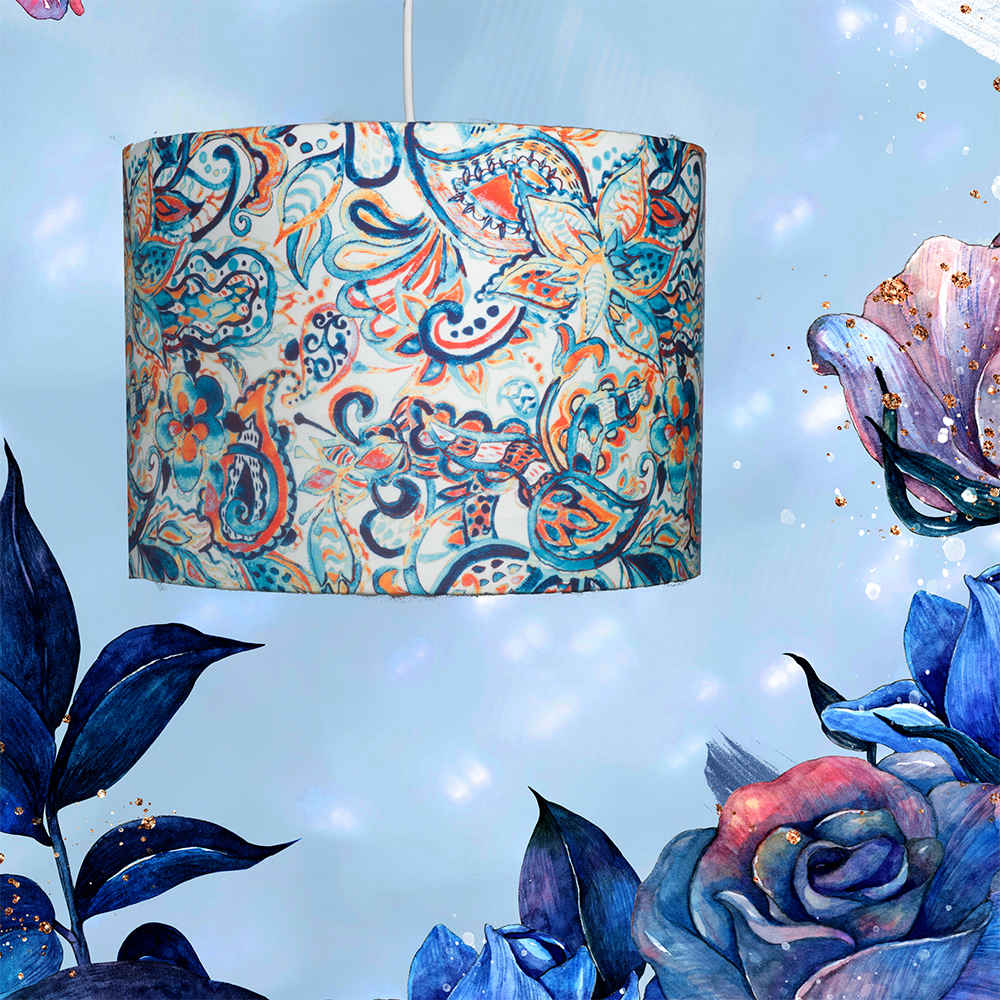 إضاءة سفلية من القماش مع أباجورة أسطوانية مخملية فيروزية