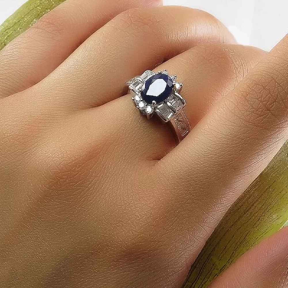 خاتم خطوبة الياقوت الأزرق فضة البليس للنساء سميرة