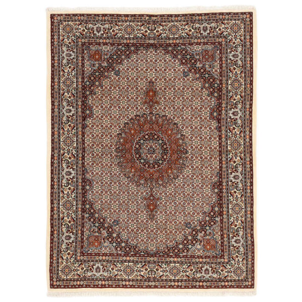 سجادة إيرانية من الحرير معقودة يدويًا بتصميم ريز ماهي ولون بني