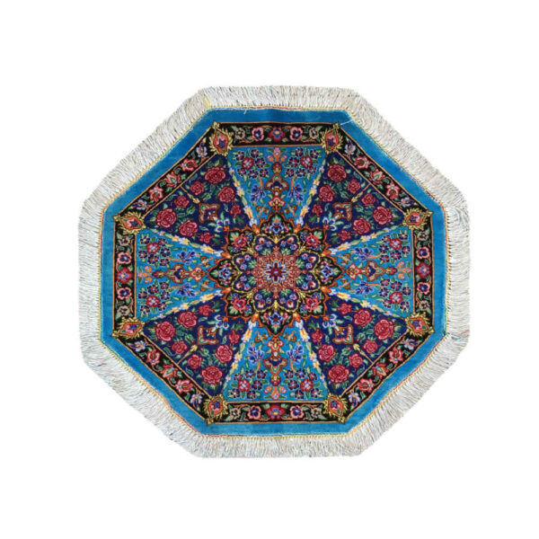 مفرش طاولة حريري بنقشة سجادة إيرانية أزرق