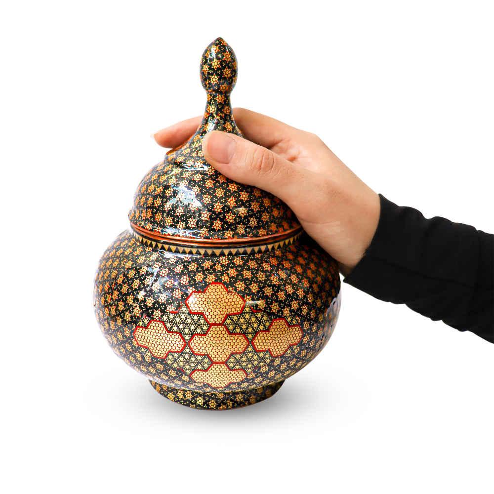 وعاء سكر إيراني نحاسي مزين بفن الخاتم مصنوع يدويًا – داركسام