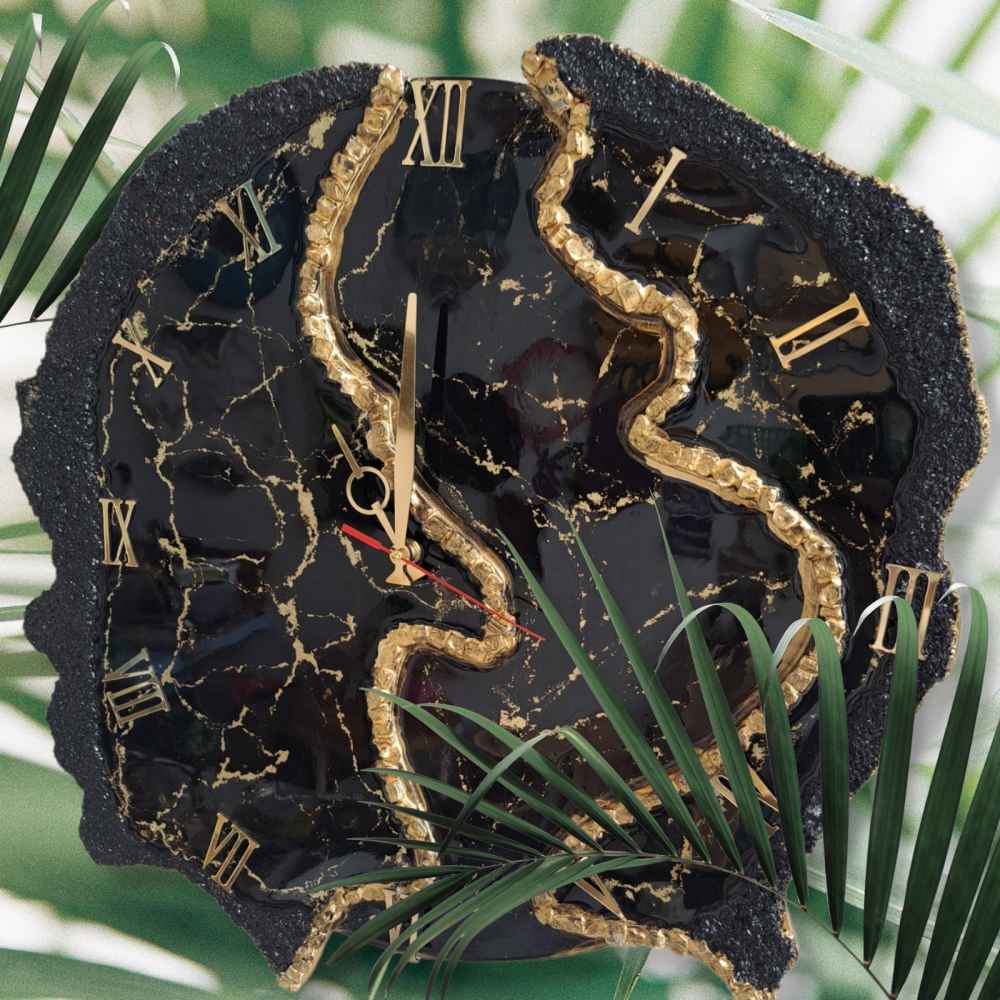 ساعة حائط مصنوعة يدويًا من الراتنج – نمط تجريدي جيود