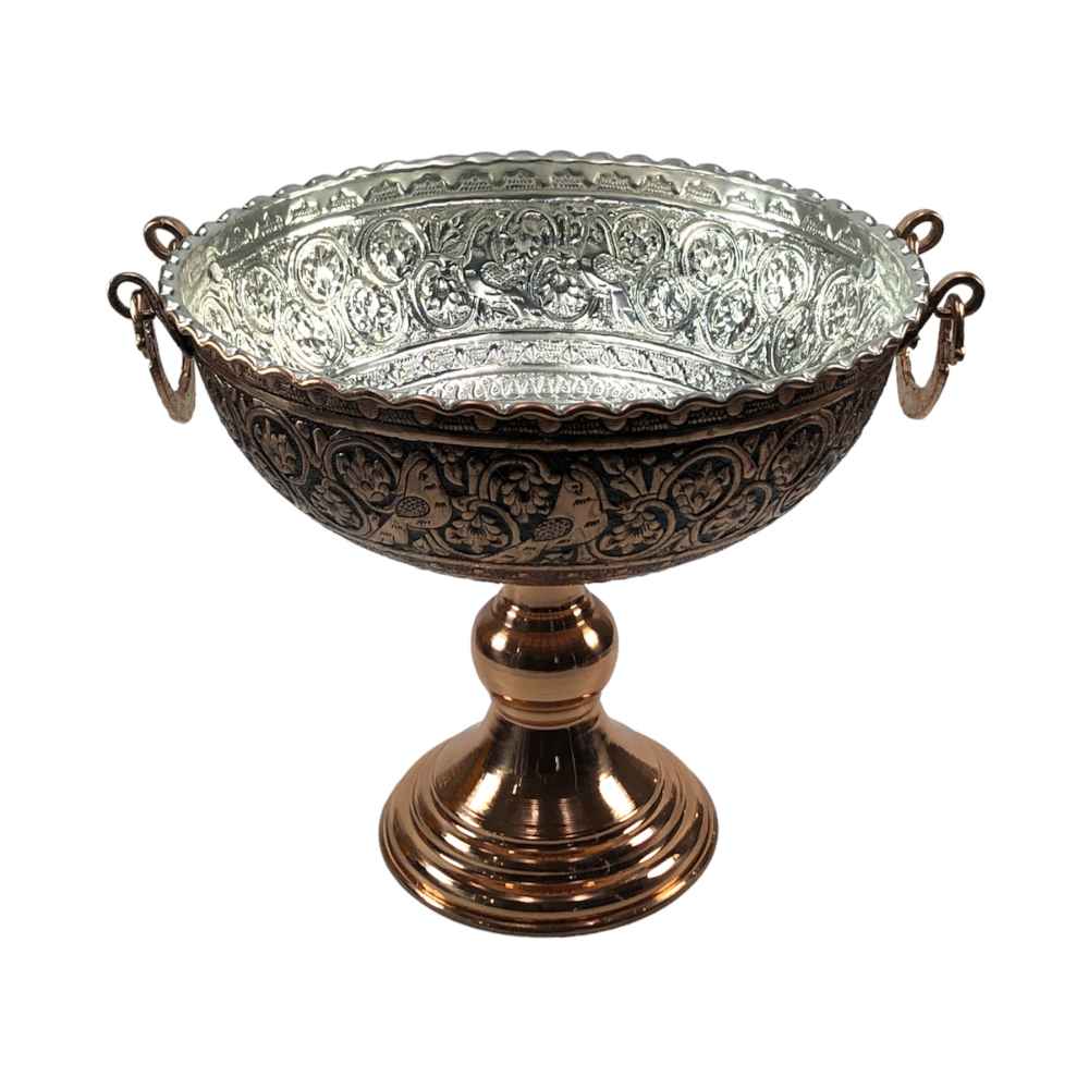 وعاء نحاسي زخرفي للفواكه مصنوع يدويًا بالنقش الإيراني لارا