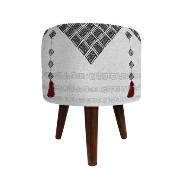 مقعد قدم دائري من المخمل بأرجل خشبية مستوحى من الفن الإيراني - رمادي بار