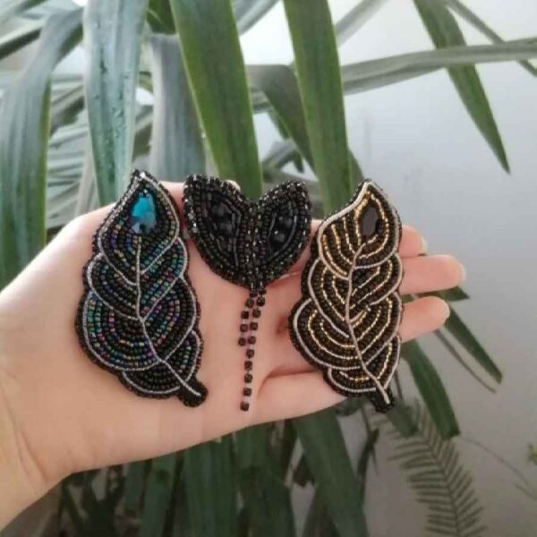 مجموعة من 3 دبابيس مزخرفة بالخرز النسائي اليدوي