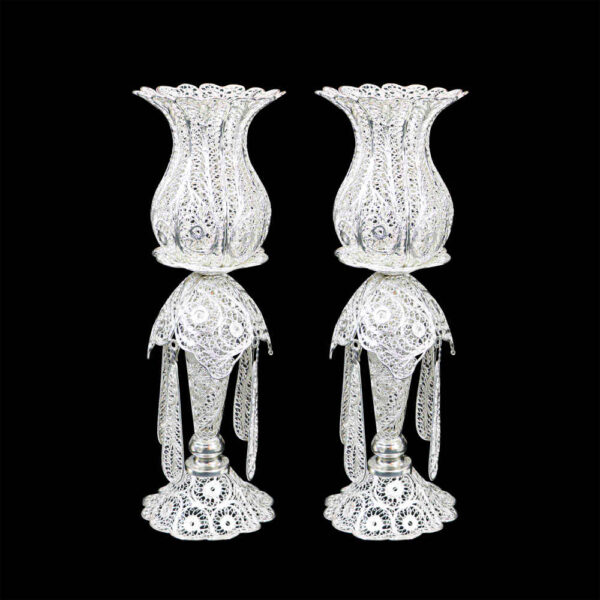 شمعدان إيراني مشغول بالنقش النحاسي ومغطى بالفضة - جام (2x)