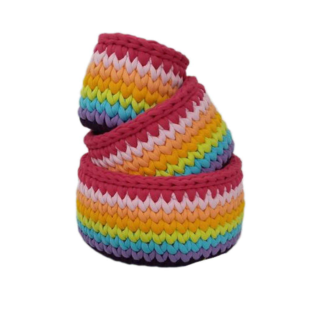 مجموعة من 3 سلال تخزين كروشيه بخيوط موديل قوس قزح