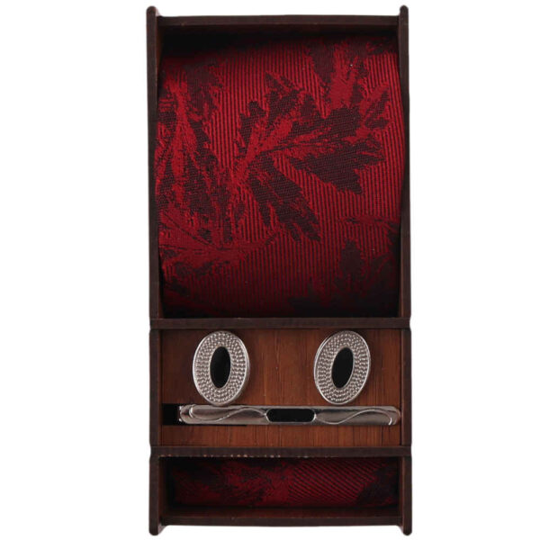 مجموعة إكسسوارات رجالية من رباط العنق والمنديل والأزرار - فاخرة سرخ