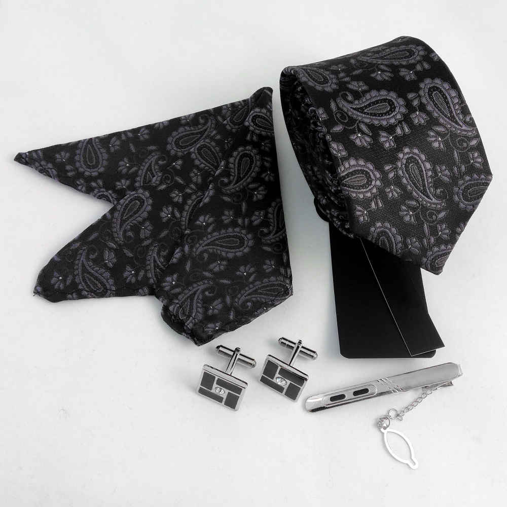 مجموعة إكسسوارات رجالية من رباط العنق والمنديل والأزرار – فاخرة تقليدية