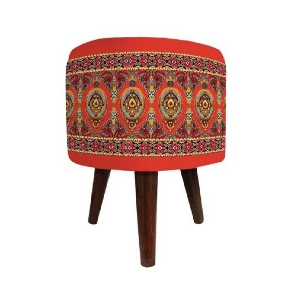 مقعد قدم دائري من المخمل بأرجل خشبية مستوحى من الفن الإيراني - برتقالي نهال