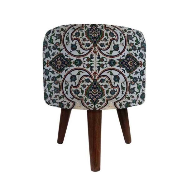 مقعد قدم دائري من المخمل بأرجل خشبية مستوحى من الفن الإيراني - رمادي نازنين