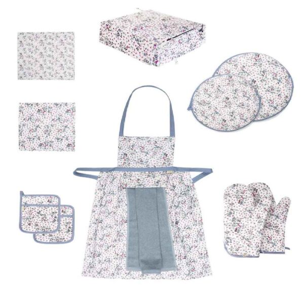 طقم مريلة مطبخ مزين بالزهور الرمادية مكون من 10 قطع نموذج بارزاد