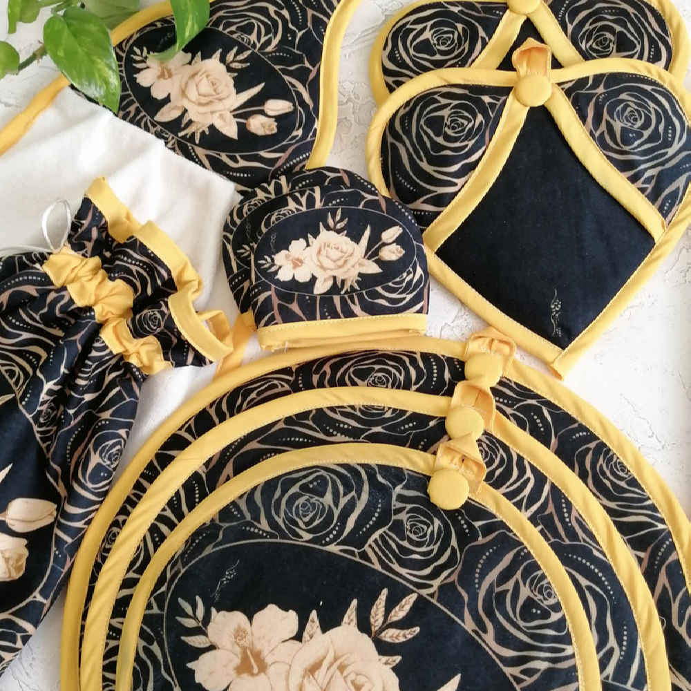 طقم مريلة مطبخ مزين بالزهور مكون من 15 قطعة نموذج سيمين