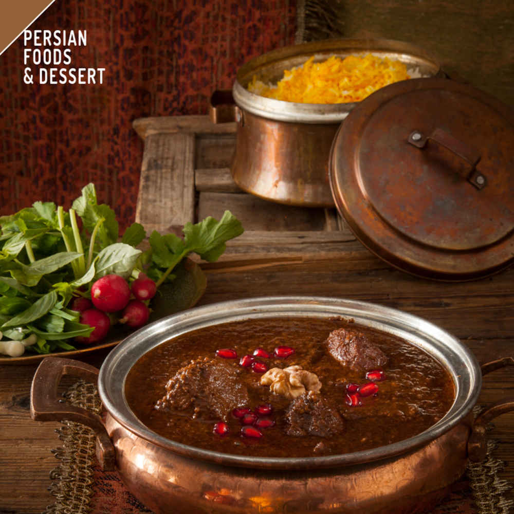 خورشت فِسِنْجان – طبق طبخ إيراني بالرمان والجوز، معلب (عبوات ٥)