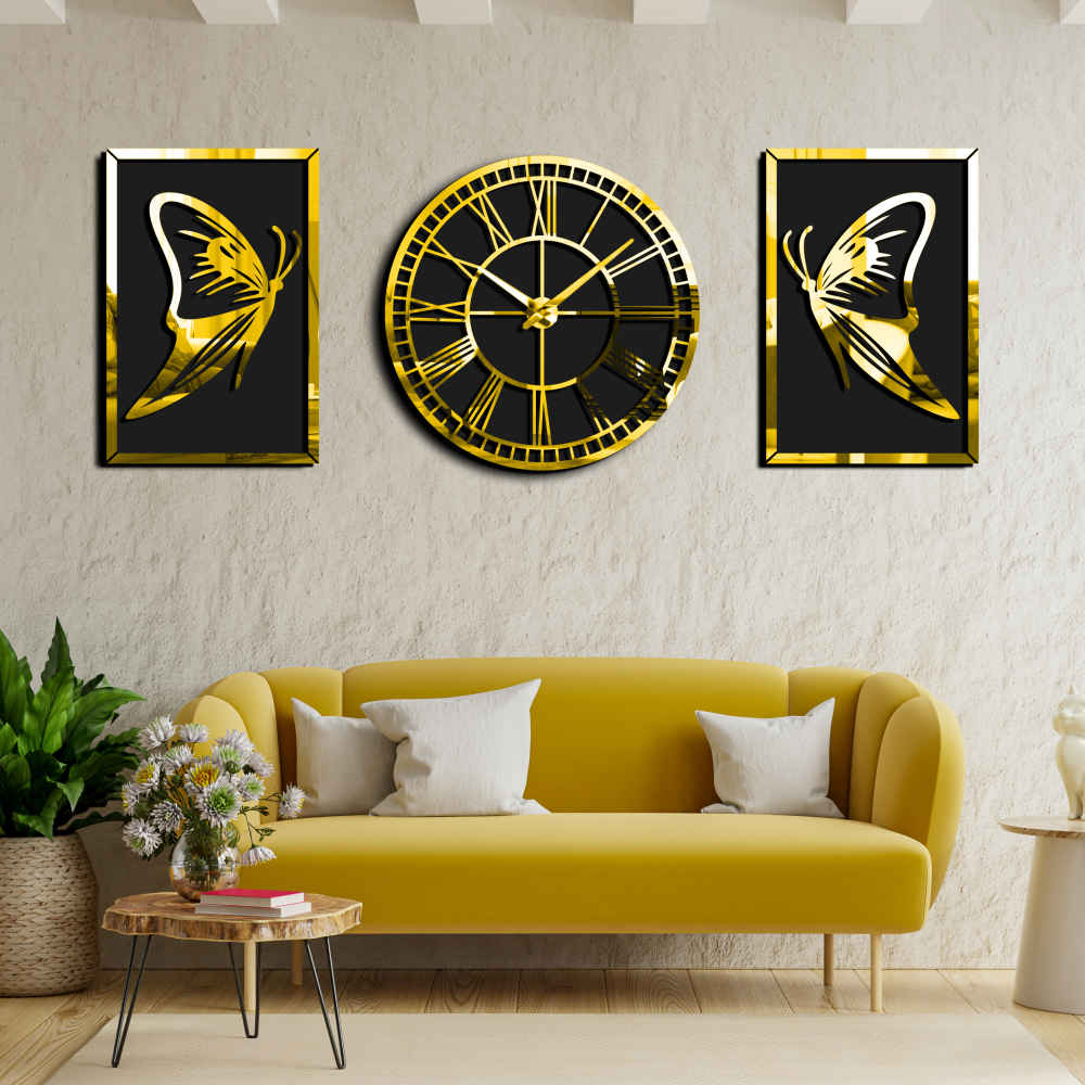 مجموعة ساعات حائط عصرية من 3 قطع بتصميم الفراشة