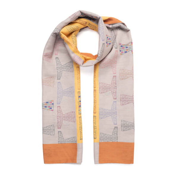 وشاح مطبوع للنساء فني مزدوج الجانبين رمادي