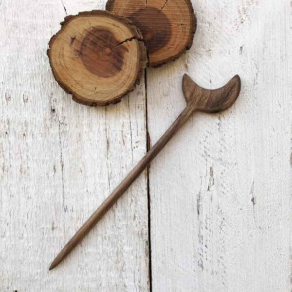 عصا شعر خشبية مصنوعة يدويًا بتصميم القمر حجم كبير