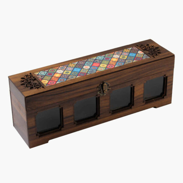 رف توابل خشبي بـ4 برطمانات - تصميم مستوحى من الفارسية "رامينا"