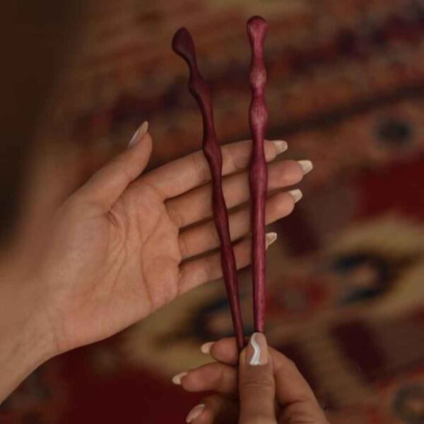 عصا شعر خشبية مصنوعة يدويًا حجم كبير