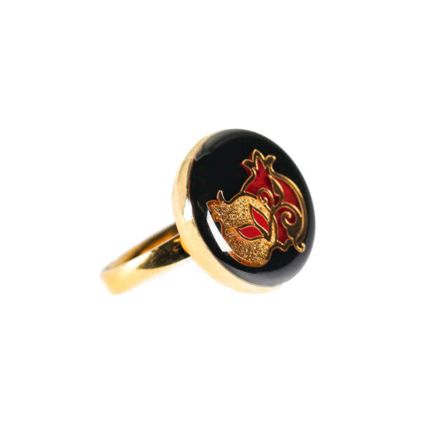 خاتم التوقيع من الفولاذ المطلي بالذهب مع طبقة من الراتنج العقيق ورمز الرمان