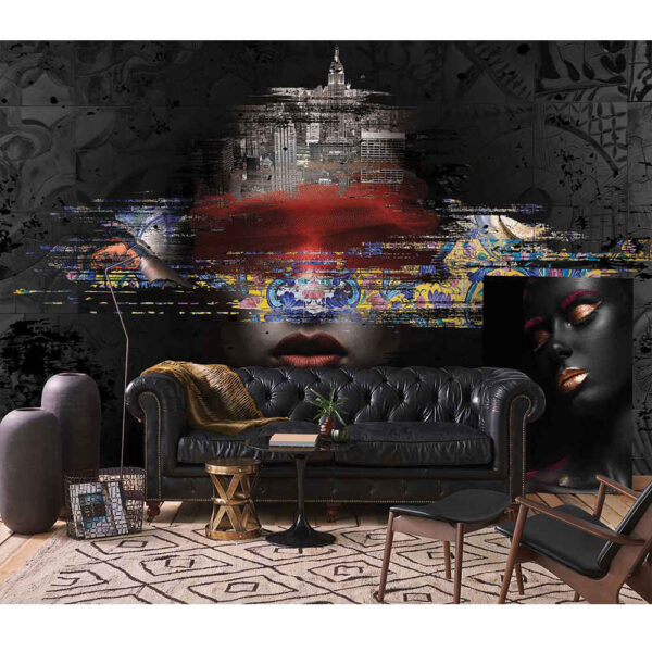 لوحة جدارية تجريدية سوداء نموذج ژیوار للمساحات العصرية