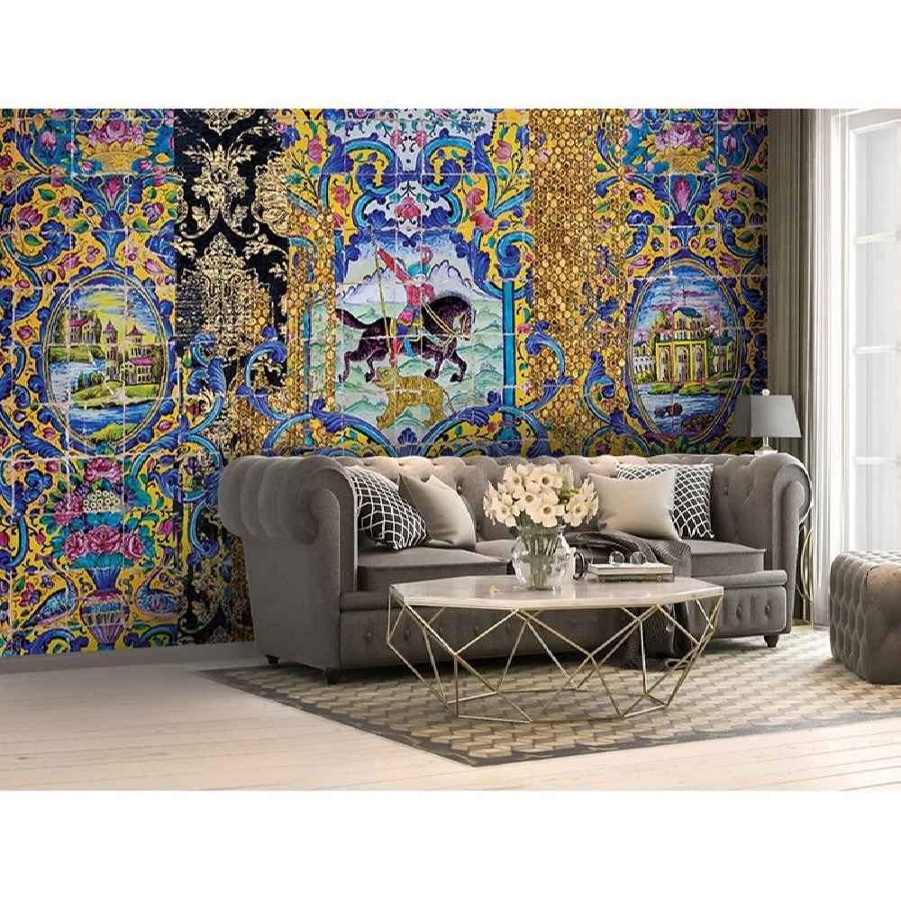 لوحة جدارية تقليدية زرقاء إيرانية نموذج حصان للمساحات العصرية