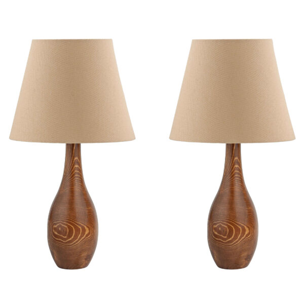 مجموعة من 2 مصباح طاولة خشبي بلمسة فنية، مصنوع يدويًا، صفاء