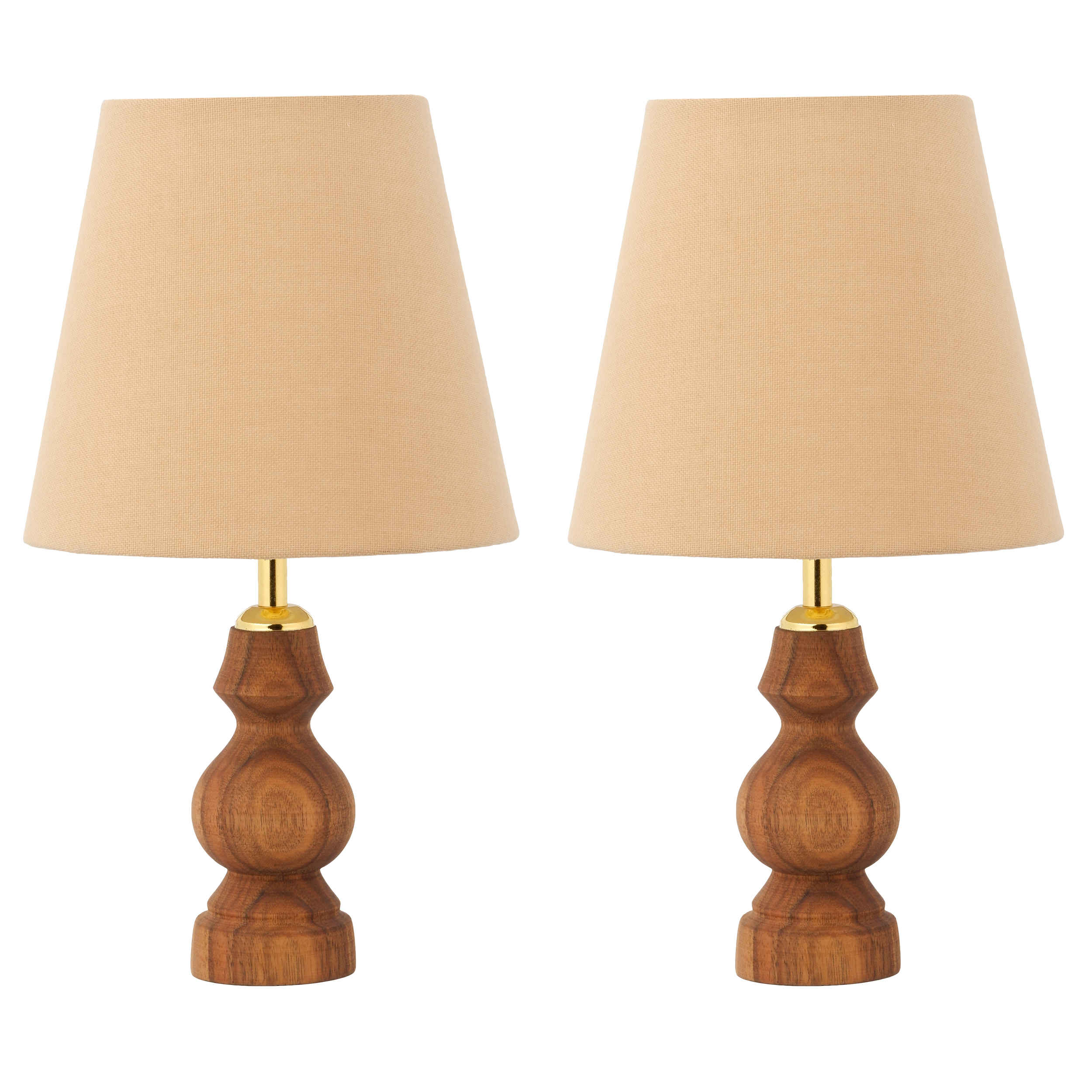 مجموعة من 2 مصباح طاولة خشبي بلمسة فنية، مصنوع يدويًا، حور