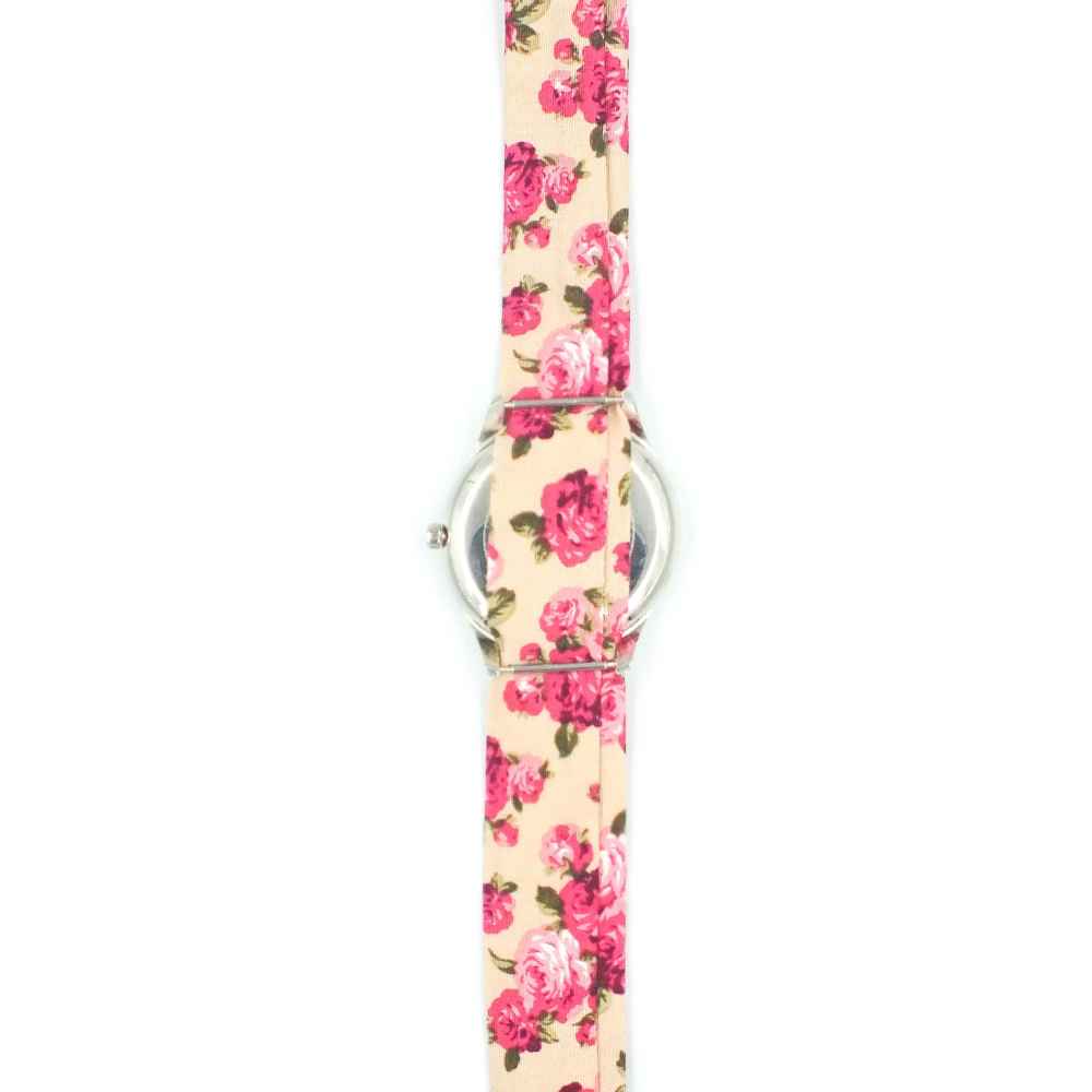 ساعة يد نسائية بوهيمية مزخرفة بالورود من القماش مع ربط رباط وشاح – الخط الإيراني إن نيز بُغزاراد